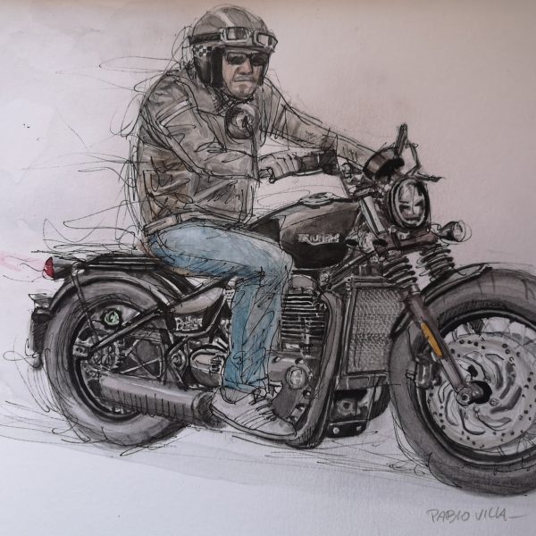 Triumph Bobber Black acuarela watercolor by pablovilla