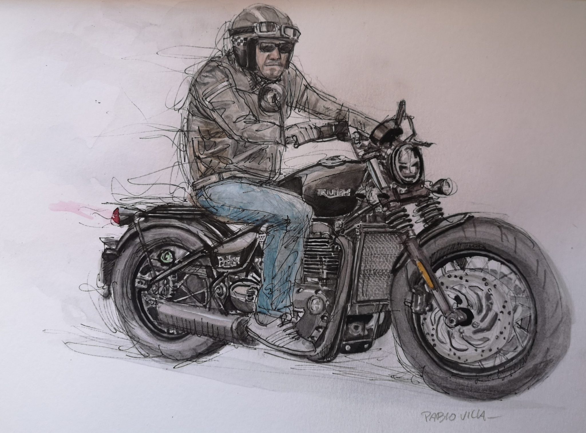 Triumph Bobber Black acuarela watercolor by pablovilla