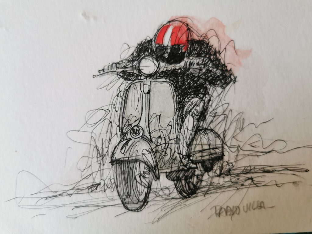 Vespa tinta y acuarela